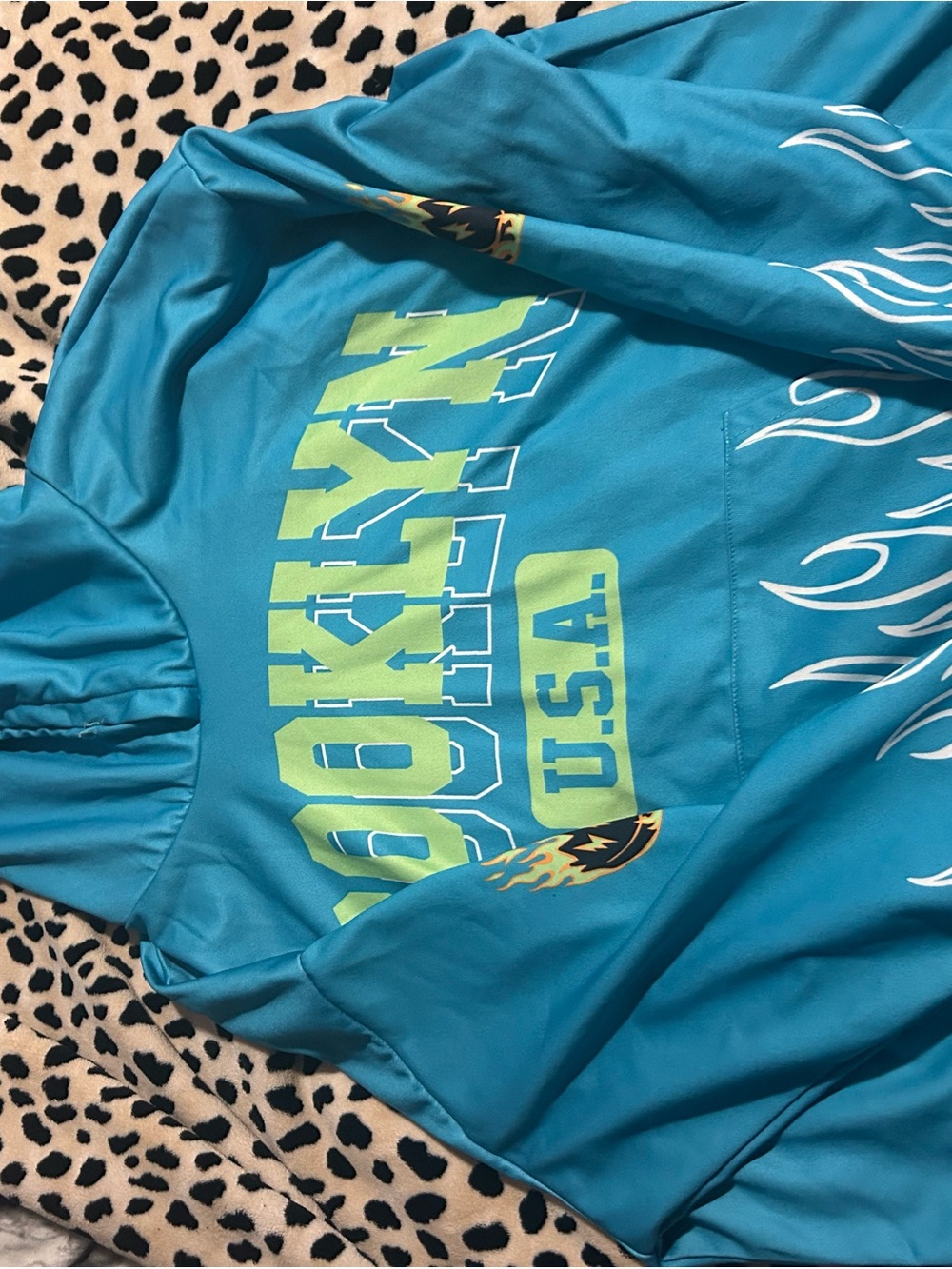 SHEIN Teal Rash Guard Hoodie with Neon Chartreuse USA Graphic